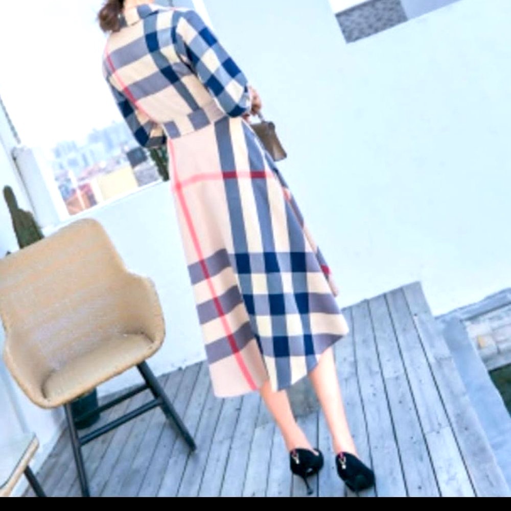 Designer Check Print High-Low Dress